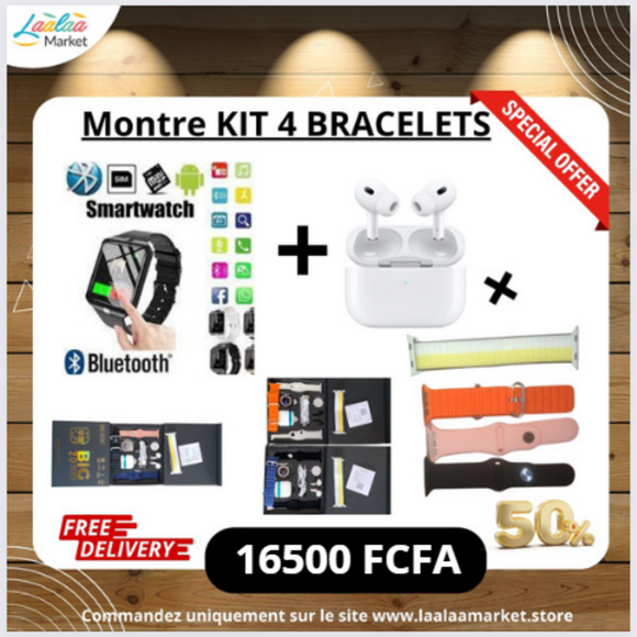 Montre connectée + kit 4 bracelets
